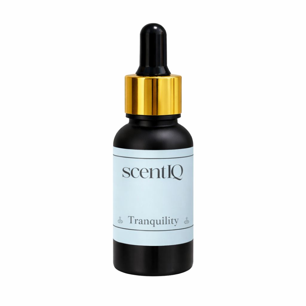 ScentIQ Tranquility essential oil dropper bottle on a white background