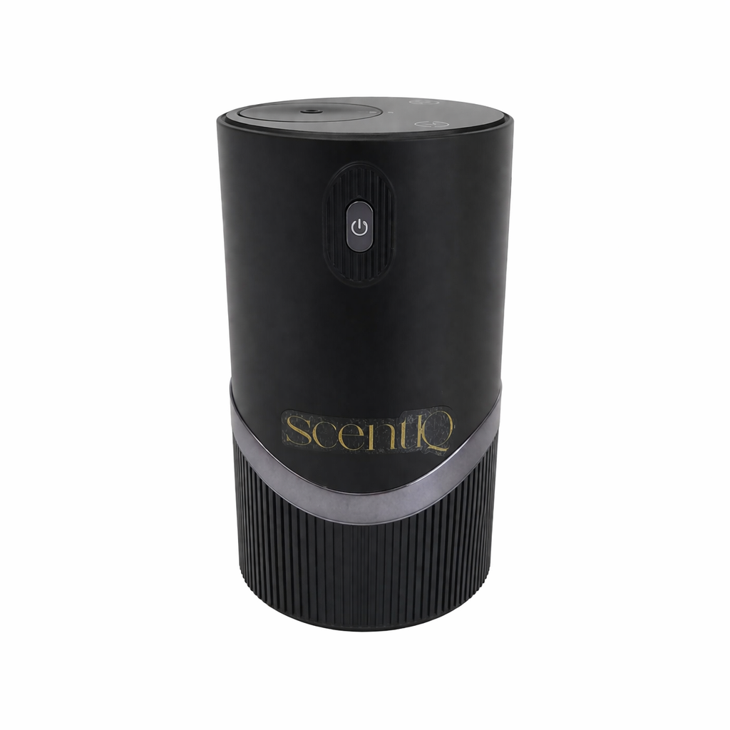 scentIQ waterless diffuser in matte black finish on a neutral background.