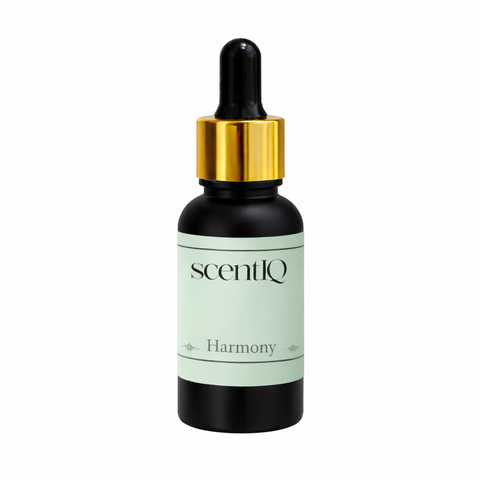 ScentIQ Harmony essential oil dropper bottle on a white background
