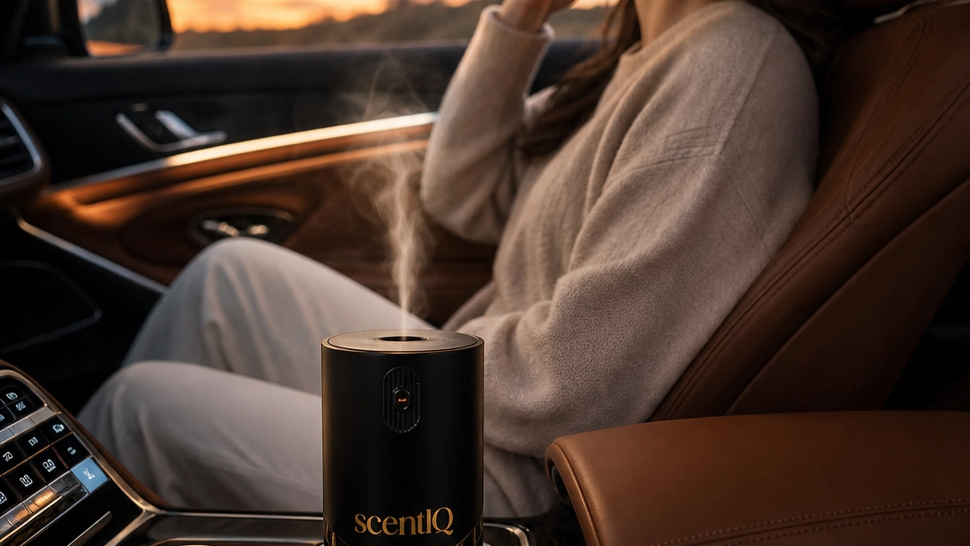 Load video: A person adds essential oil to the scentIQ waterless diffuser, places the cap on, and sets it running — no water, no mess, instant scent.