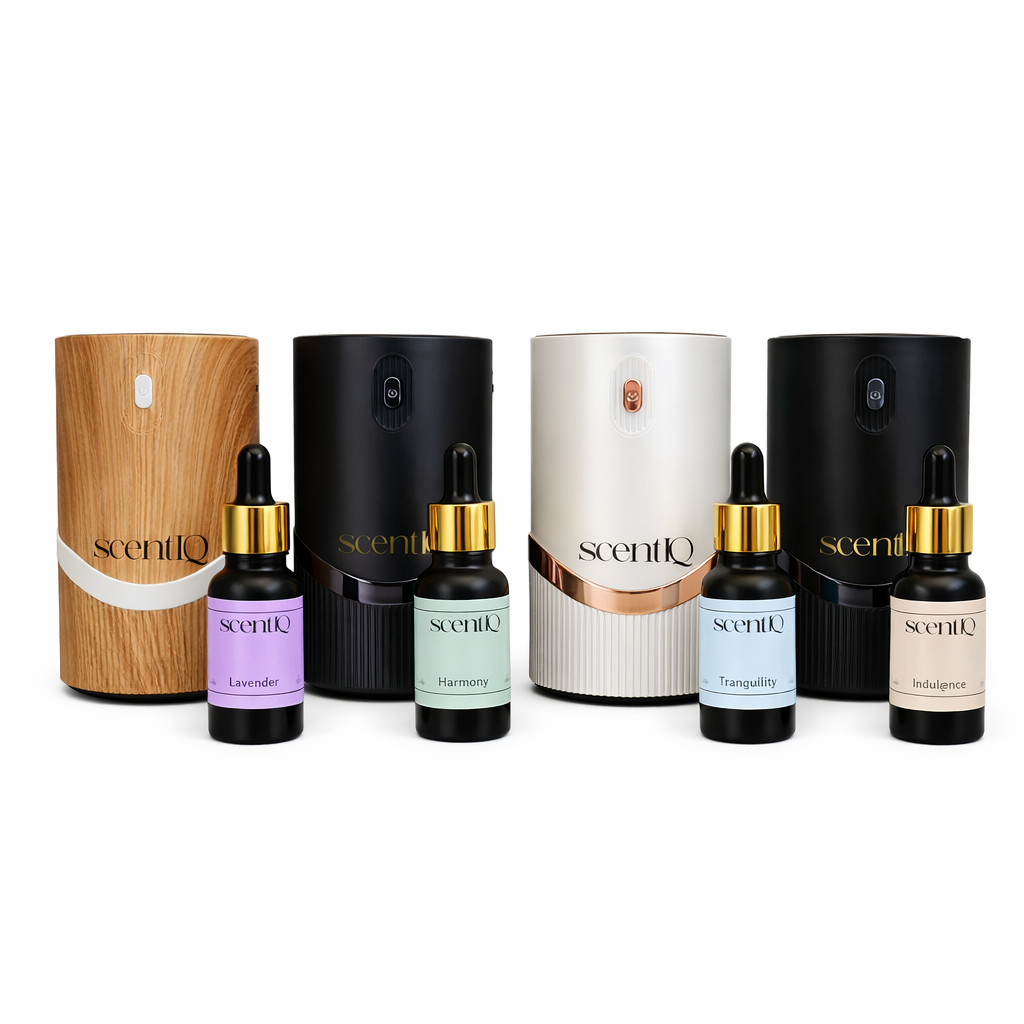 Waterless diffuser range + essential oil range. Complete range from Scent IQ